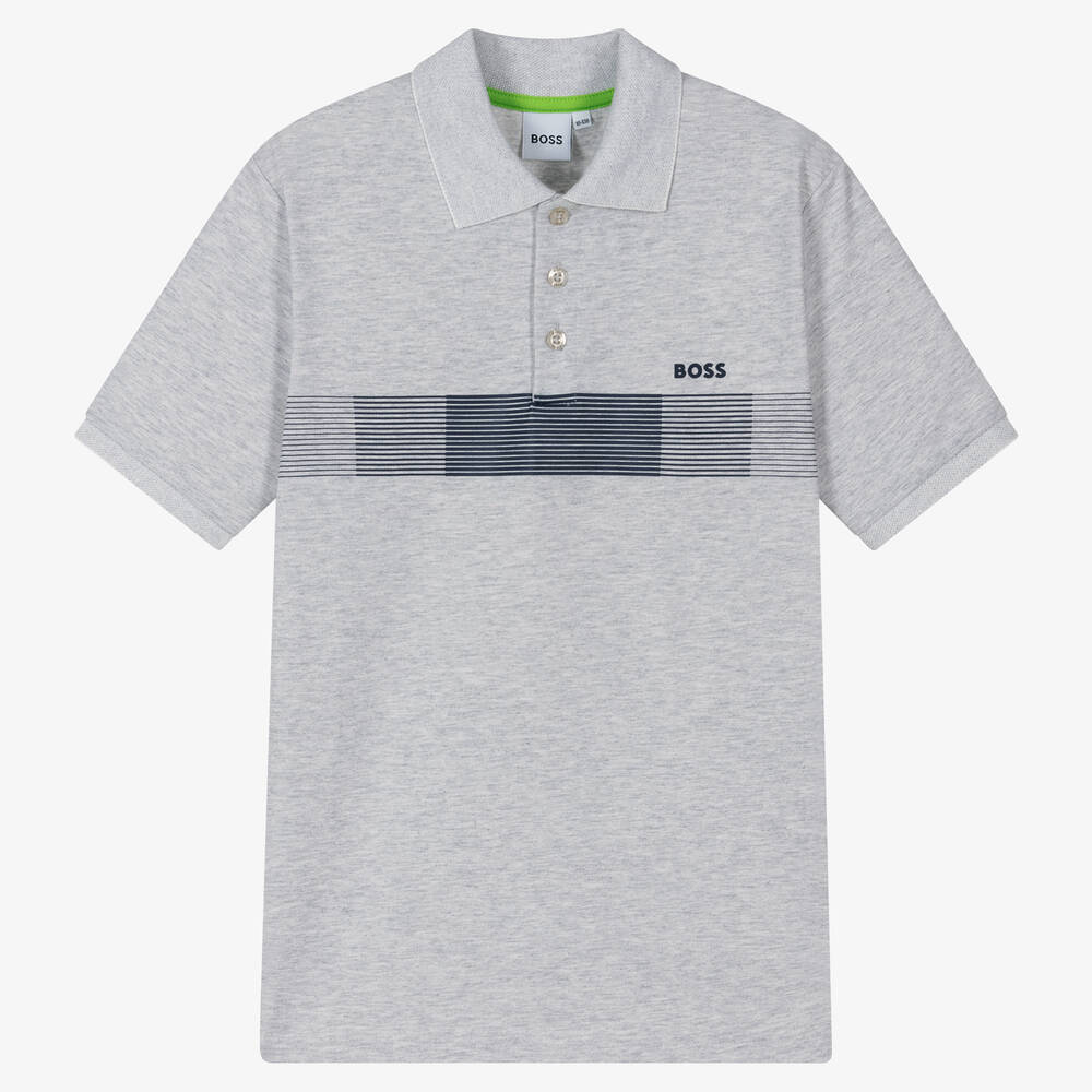 BOSS - Polo gris chiné en piqué ado | Childrensalon