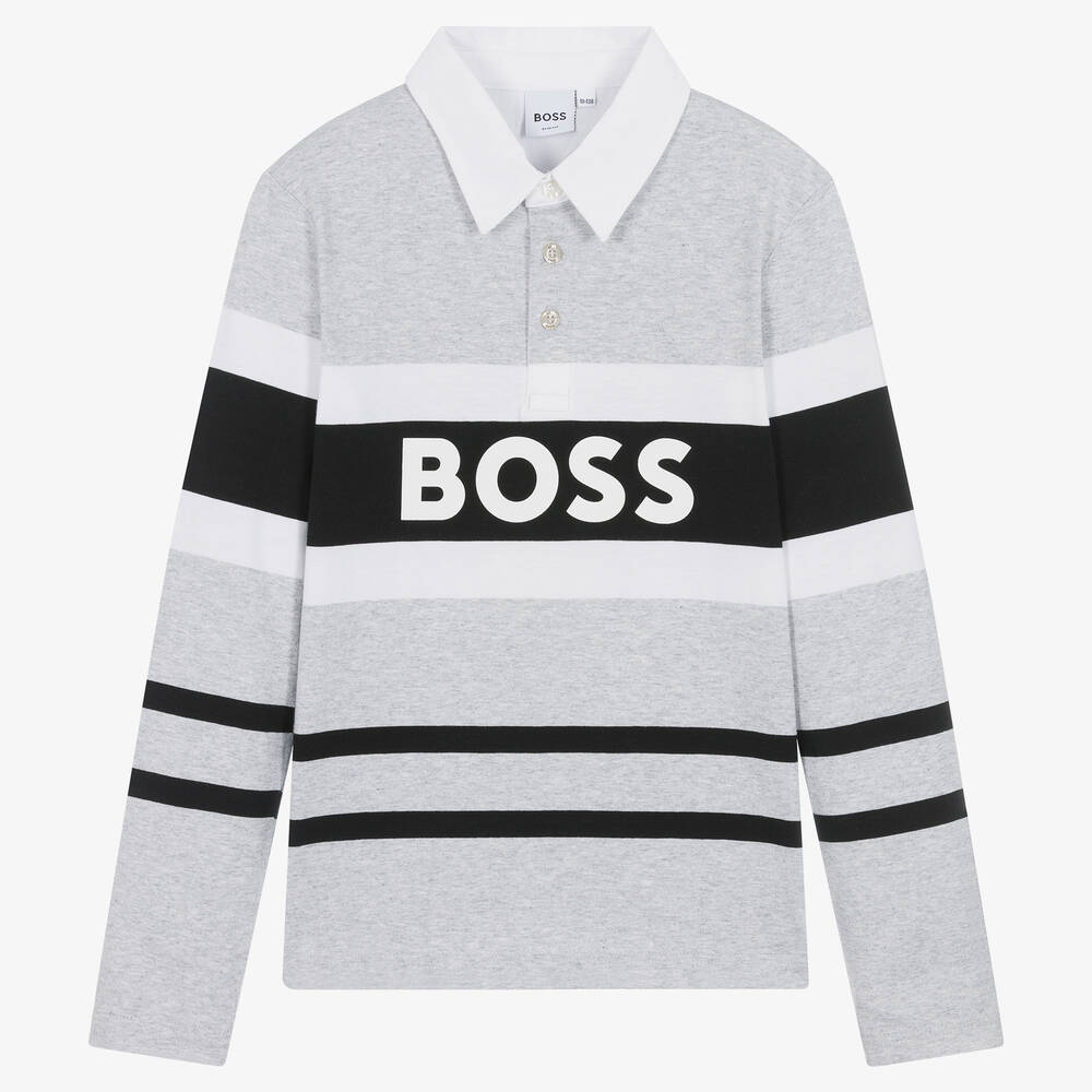 BOSS - Teen Boys Grey Stripe Cotton Top | Childrensalon