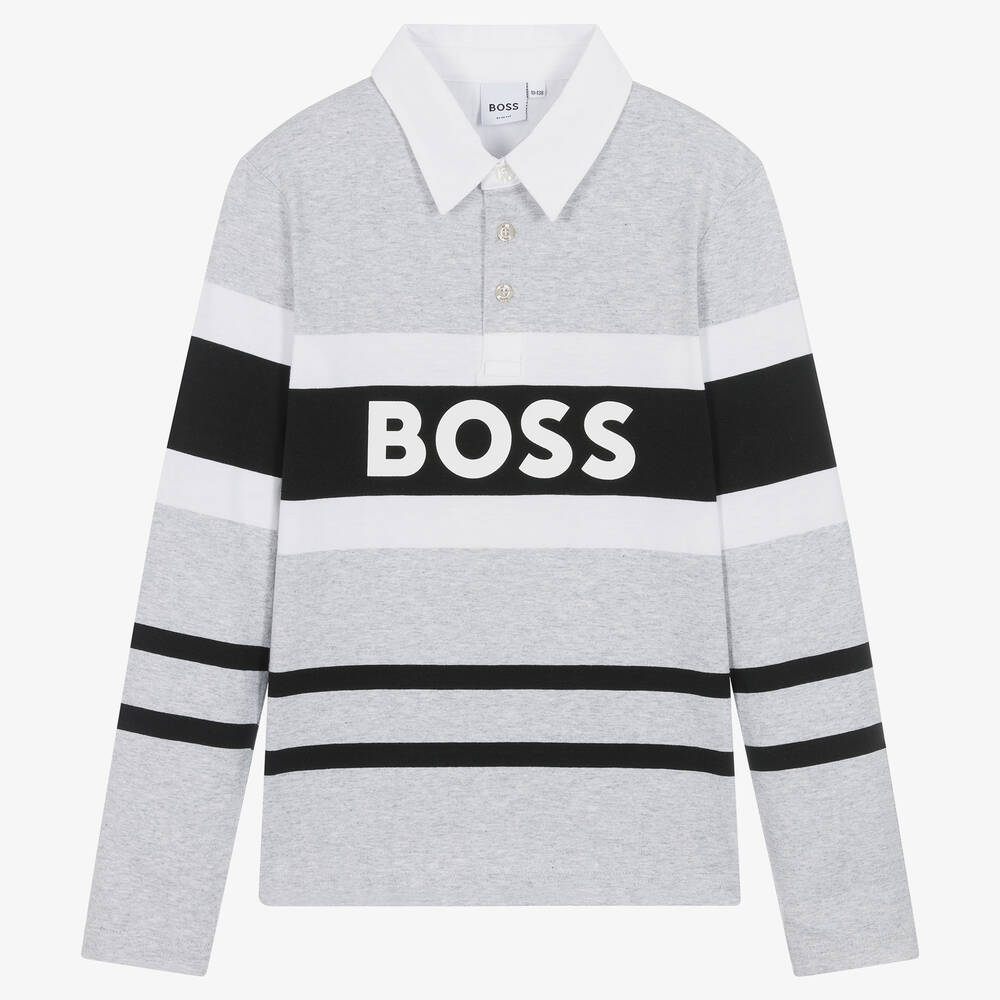 BOSS - Haut gris rayé en coton ado garçon | Childrensalon