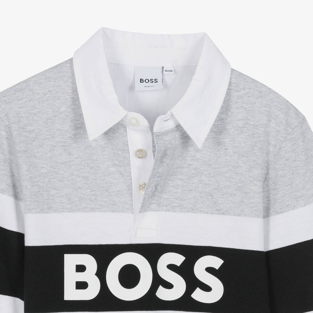 BOSS-Серый хлопковый топ в полоску | Childrensalon Outlet