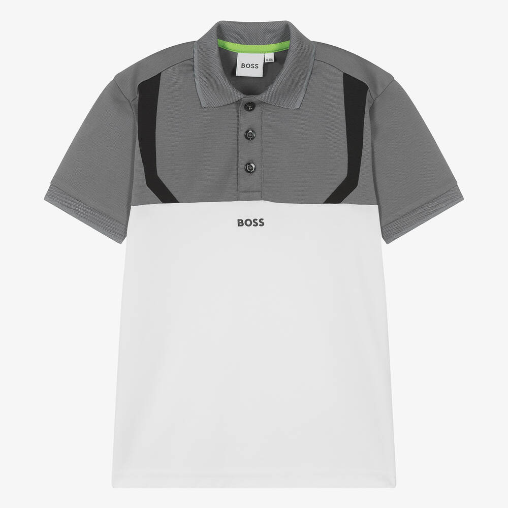 BOSS-Teen Boys Grey & White Polo Shirt | Childrensalon Outlet