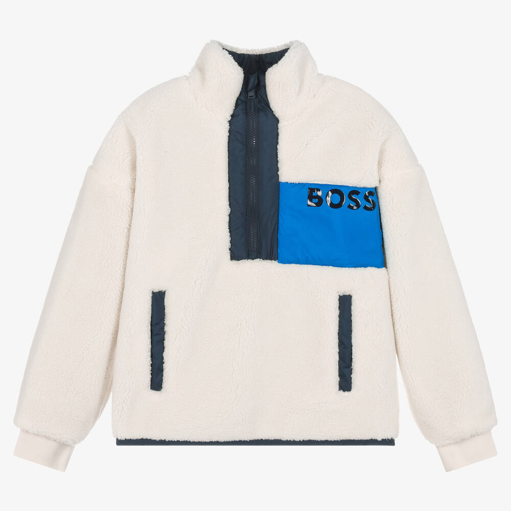 BOSS - Teen Boys Ivory Sherpa Fleece Sweatshirt | Childrensalon