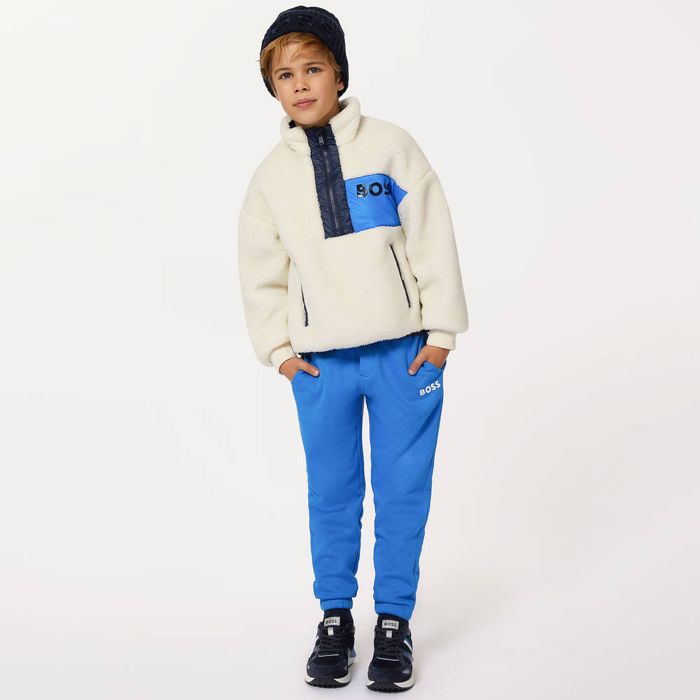 BOSS-Teen Boys Ivory Sherpa Fleece Sweatshirt | Childrensalon Outlet