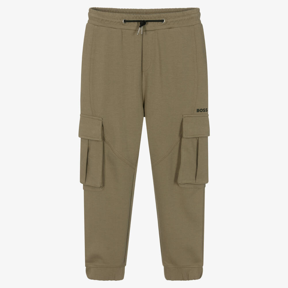 BOSS - Teen Boys Khaki Green Cotton Joggers | Childrensalon