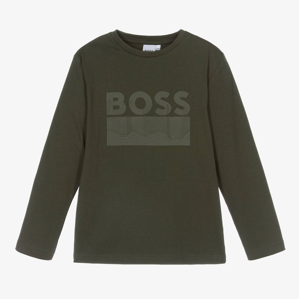 BOSS - Teen Boys Khaki Green Logo Top | Childrensalon