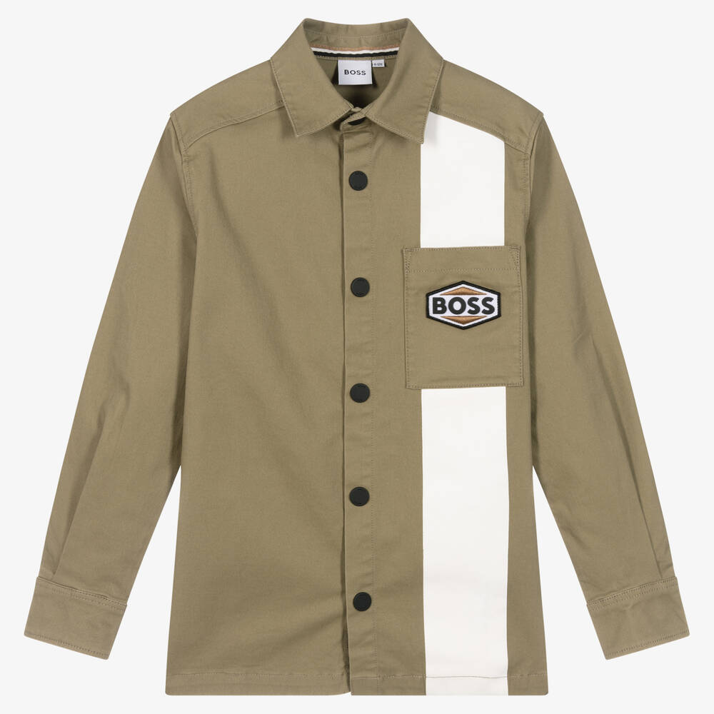 BOSS - Teen Boys Khaki Green Shirt | Childrensalon