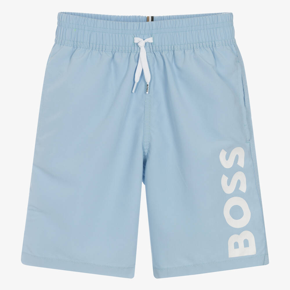 BOSS-Teen Boys Light Blue Swim Shorts | Childrensalon Outlet
