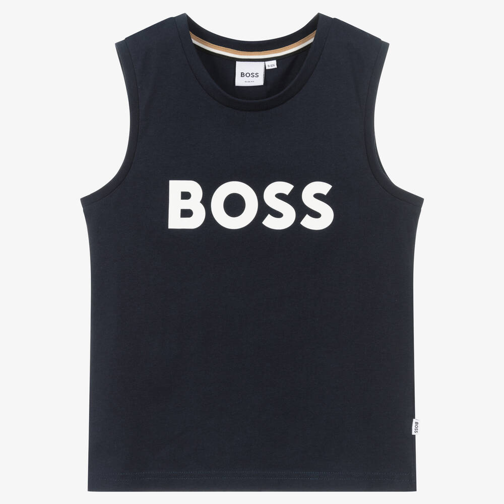 BOSS - Teen Boys Navy Blue Cotton Logo Vest | Childrensalon