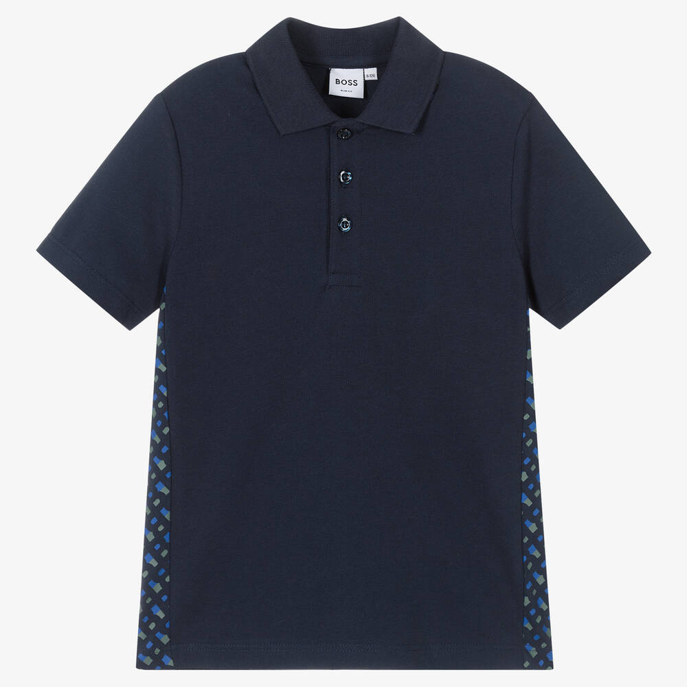 BOSS - Teen Boys Navy Blue Cotton Polo Shirt | Childrensalon