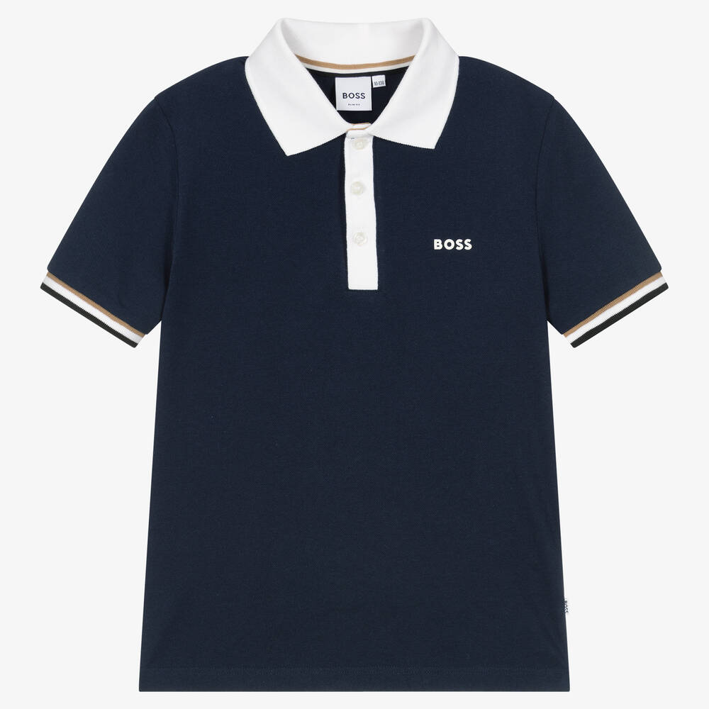BOSS - Teen Boys Navy Blue Cotton Polo Shirt | Childrensalon
