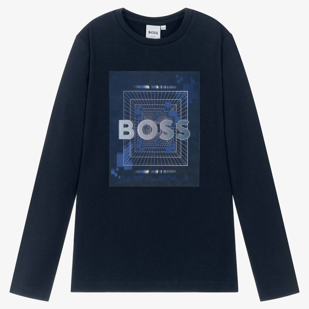 BOSS - Синий хлопковый топ для подростков | Childrensalon