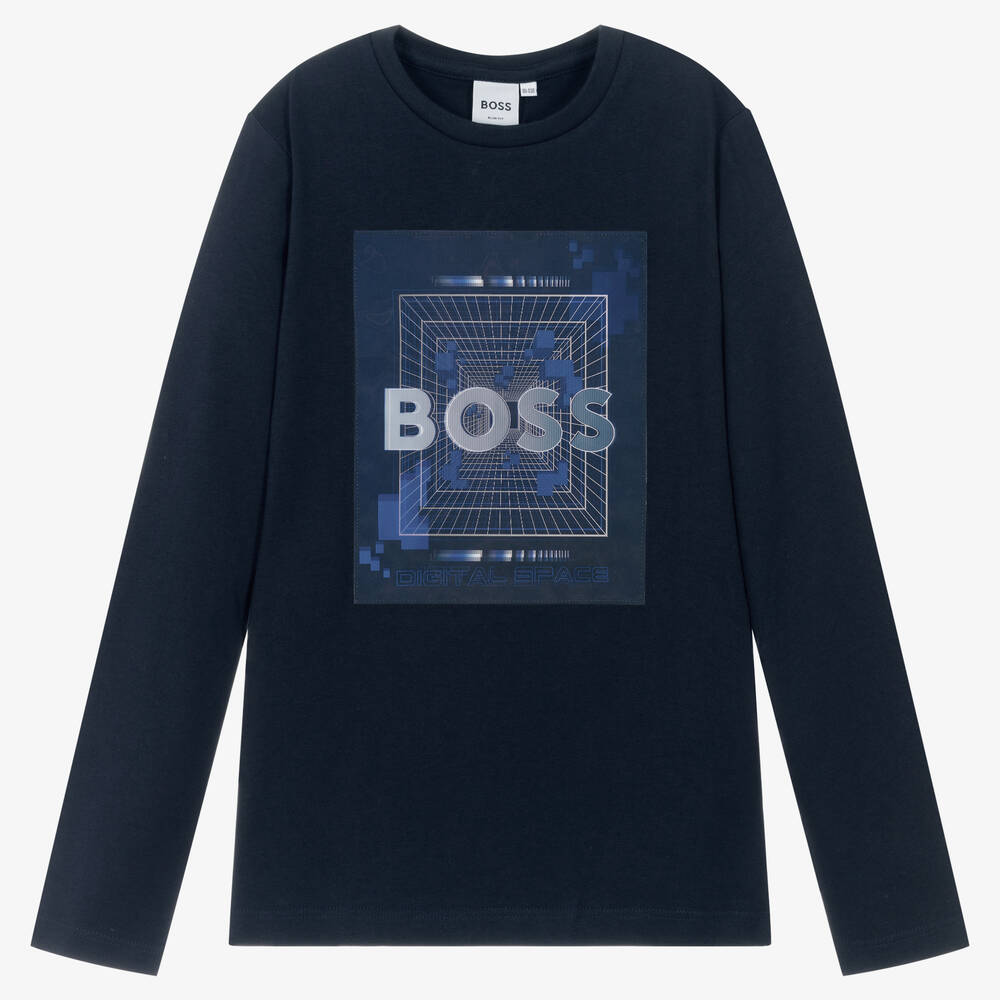 BOSS - Teen Boys Navy Blue Cotton Top | Childrensalon