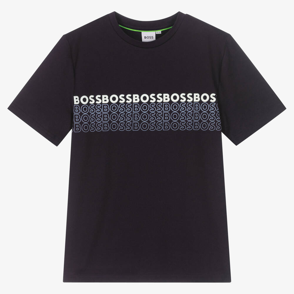 BOSS - Teen Boys Navy Blue Logo T-Shirt | Childrensalon