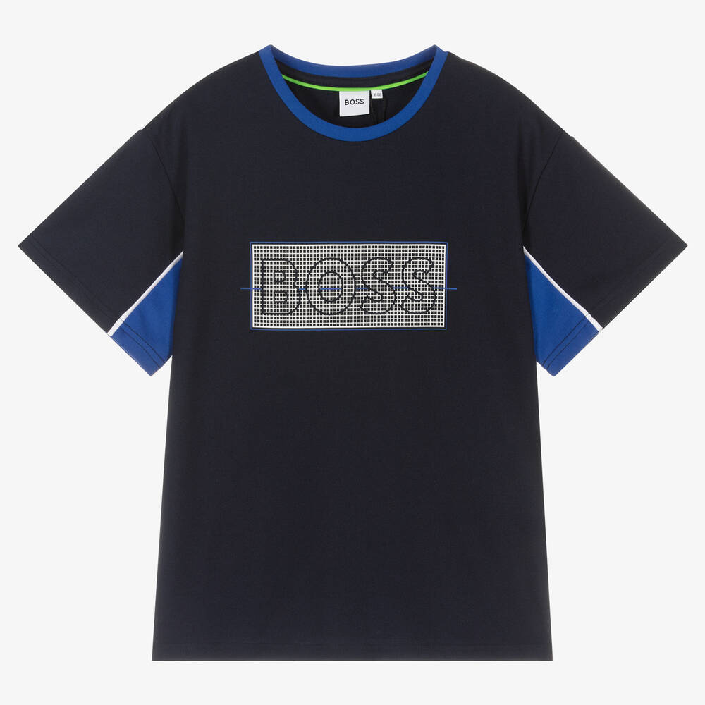 BOSS - Teen Boys Navy Blue Logo T-Shirt | Childrensalon