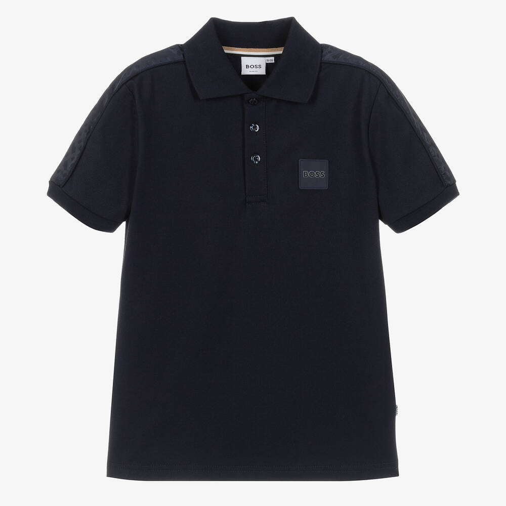 BOSS - Teen Boys Navy Blue Monogram Polo Shirt | Childrensalon