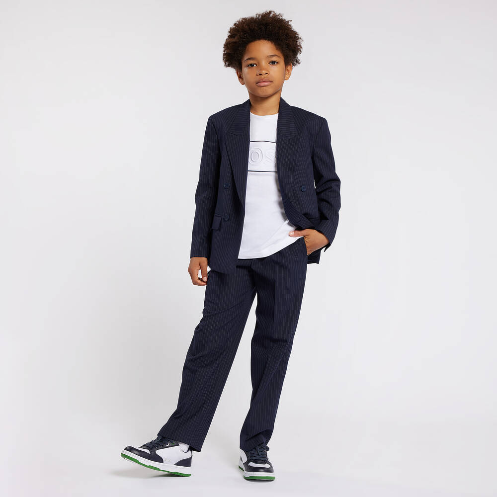 BOSS-Teen Boys Navy Blue Pinstripe Blazer | Childrensalon Outlet