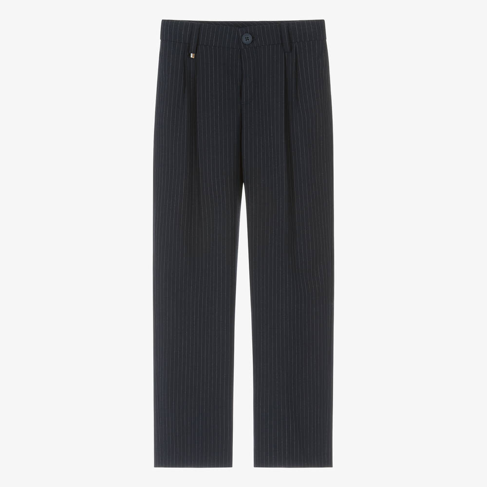 BOSS-Teen Boys Navy Blue Pinstripe Trousers | Childrensalon Outlet