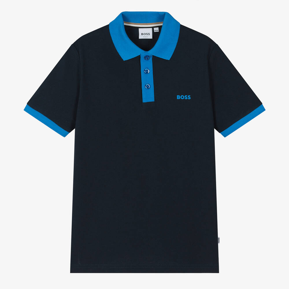 BOSS - Teen Boys Navy Blue Polo Shirt | Childrensalon