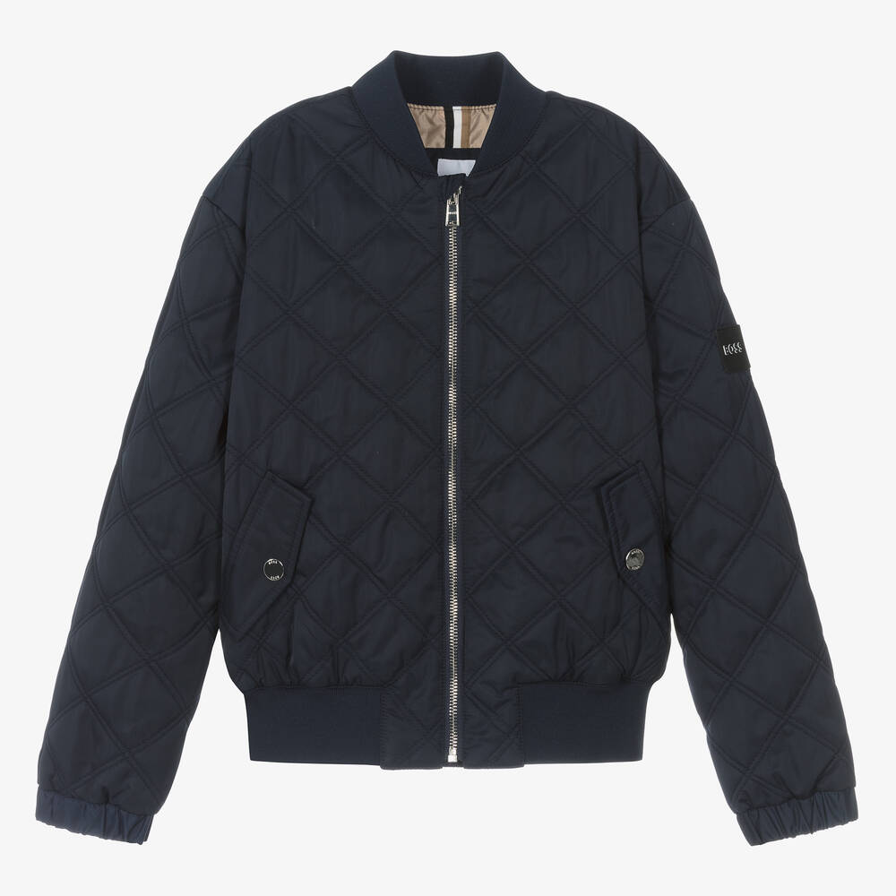 BOSS-Teen Boys Navy Blue Quilted Bomber Jacket | Childrensalon Outlet