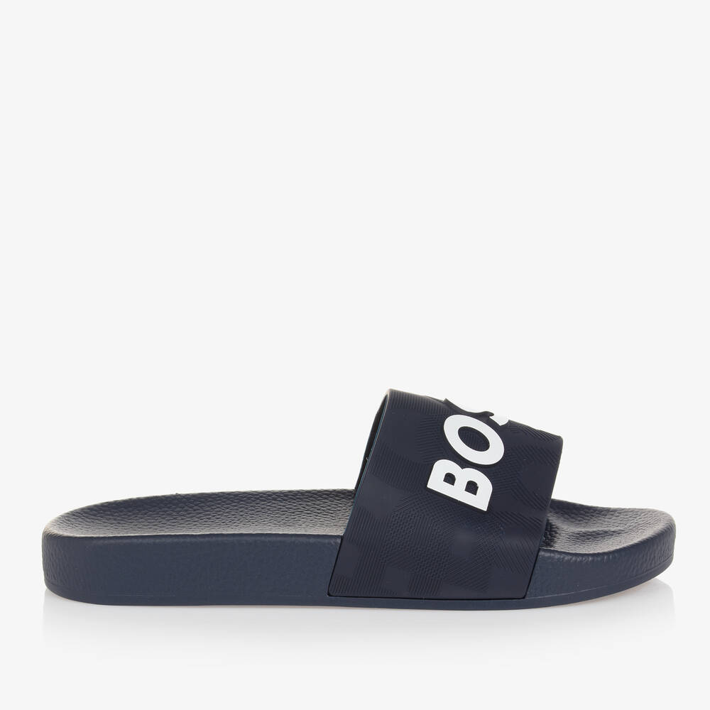 BOSS Teen Boys Navy Blue Sliders Childrensalon Outlet