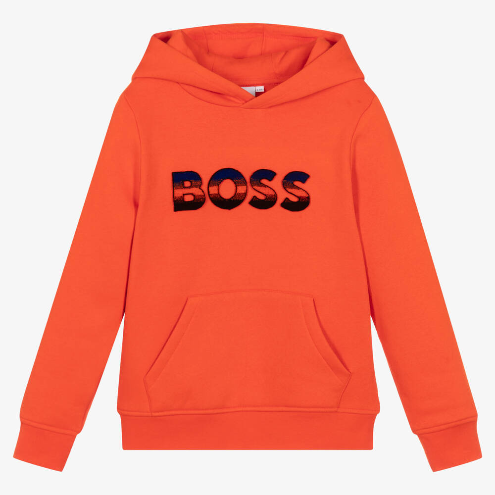 BOSS - Teen Boys Orange Cotton Hoodie | Childrensalon