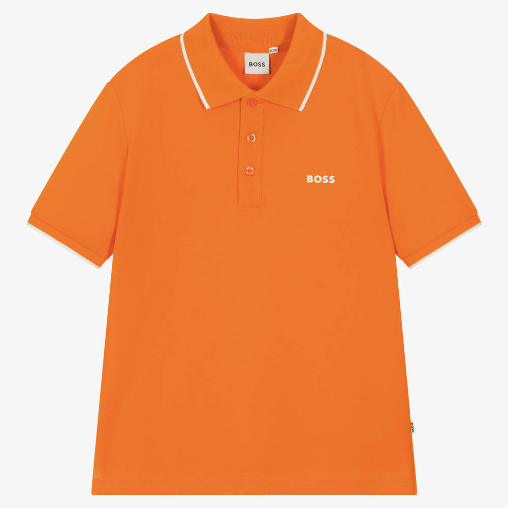 BOSS - Polo orange en piqué de coton | Childrensalon