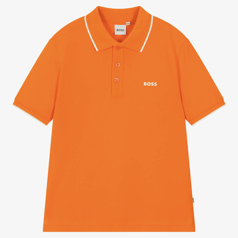 BOSS - Teen Boys Orange Cotton Piqué Polo Shirt | Childrensalon