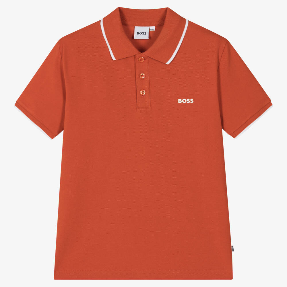 BOSS - Оранжевая рубашка поло из хлопкового пике | Childrensalon