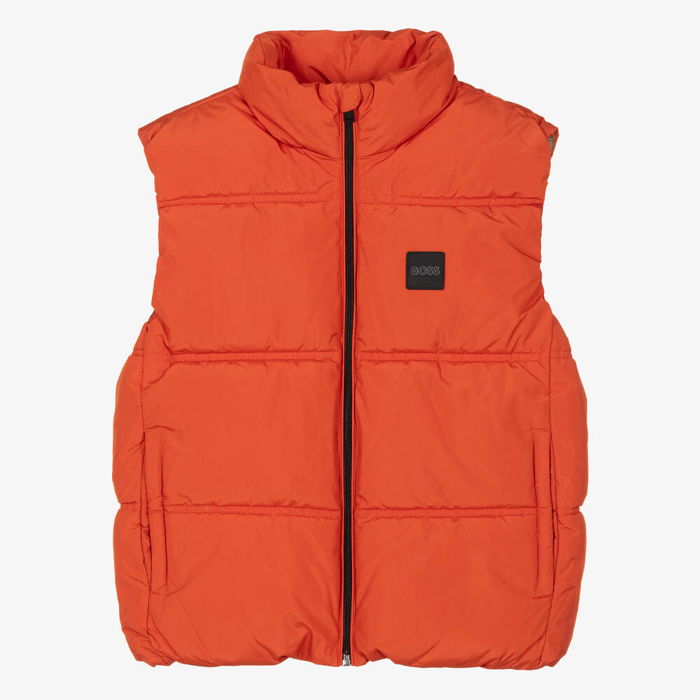 BOSS - Teen Boys Orange Puffer Gilet | Childrensalon