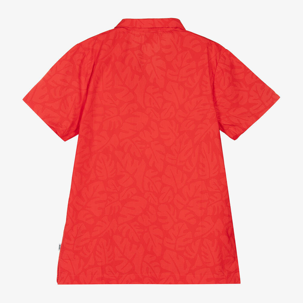 BOSS-Teen Boys Red Cotton Leaf Print Shirt | Childrensalon Outlet