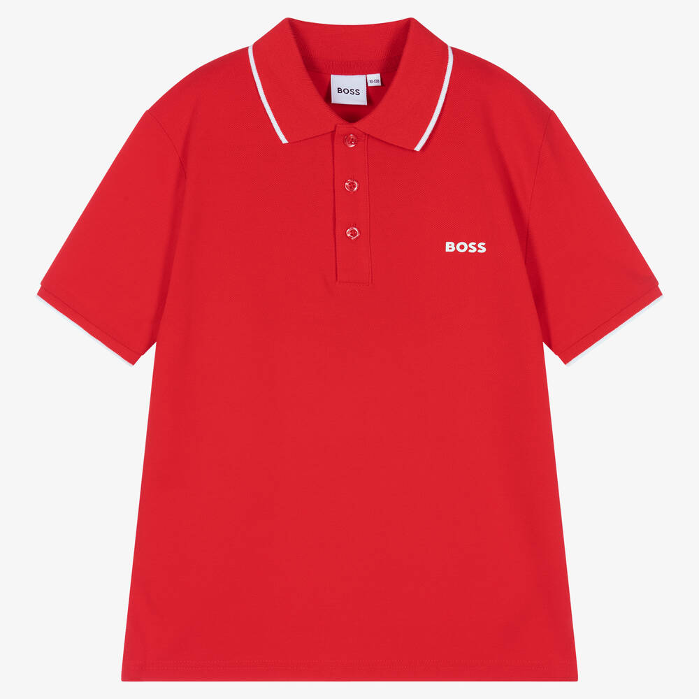 BOSS - Teen Boys Red Cotton Piqué Polo Shirt | Childrensalon