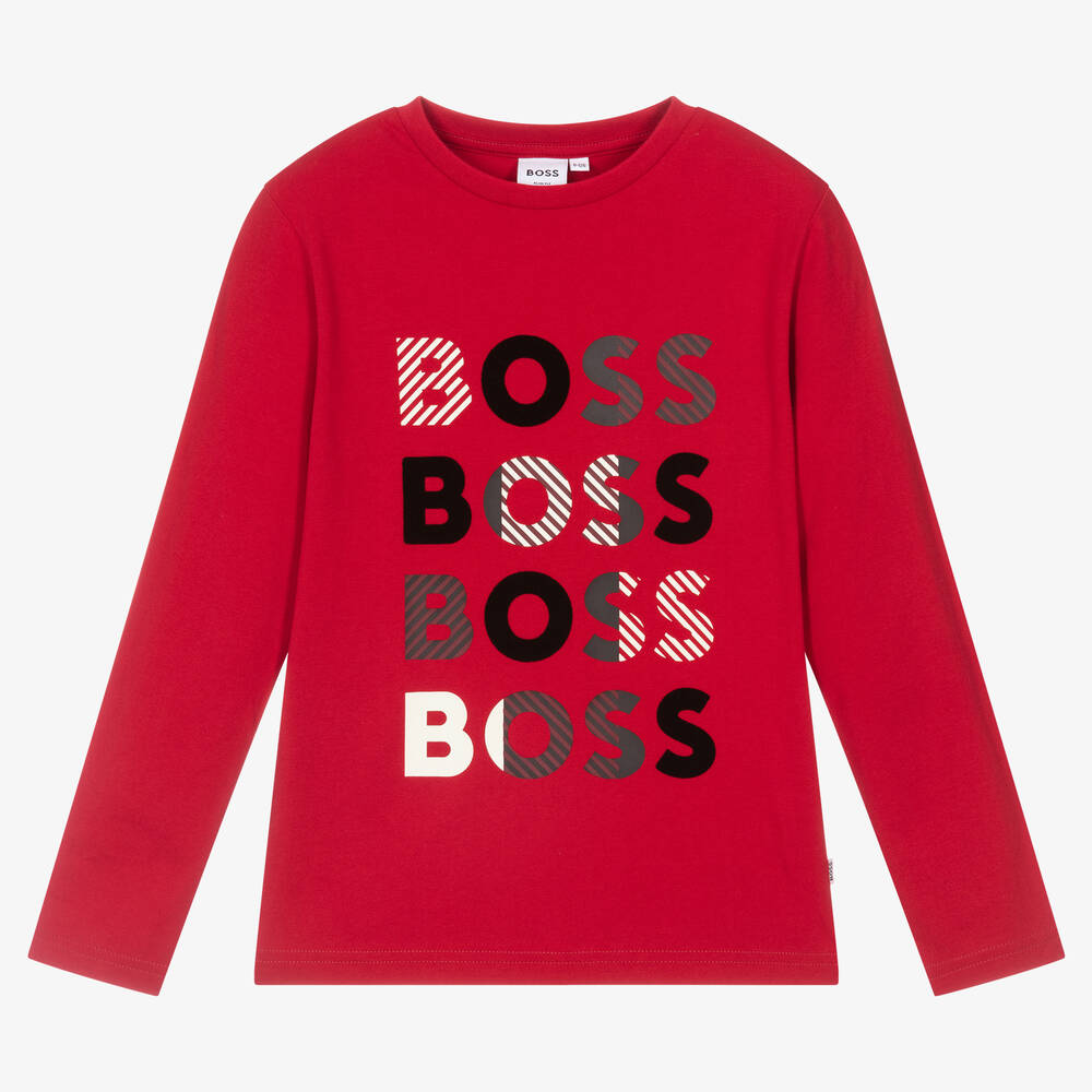 BOSS - Teen Boys Red Logo Cotton Top | Childrensalon