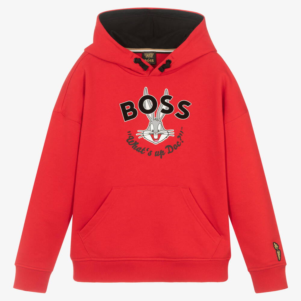 BOSS Teen Boys Red Looney Tunes Logo Hoodie Childrensalon Outlet