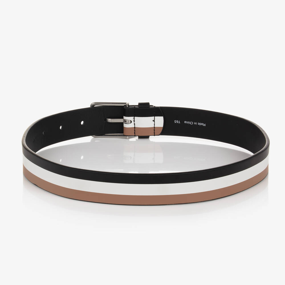 بوس-حزام جلد صناعي مقلّم لون أبيض وأسود تينز ولادي | Childrensalon Outlet