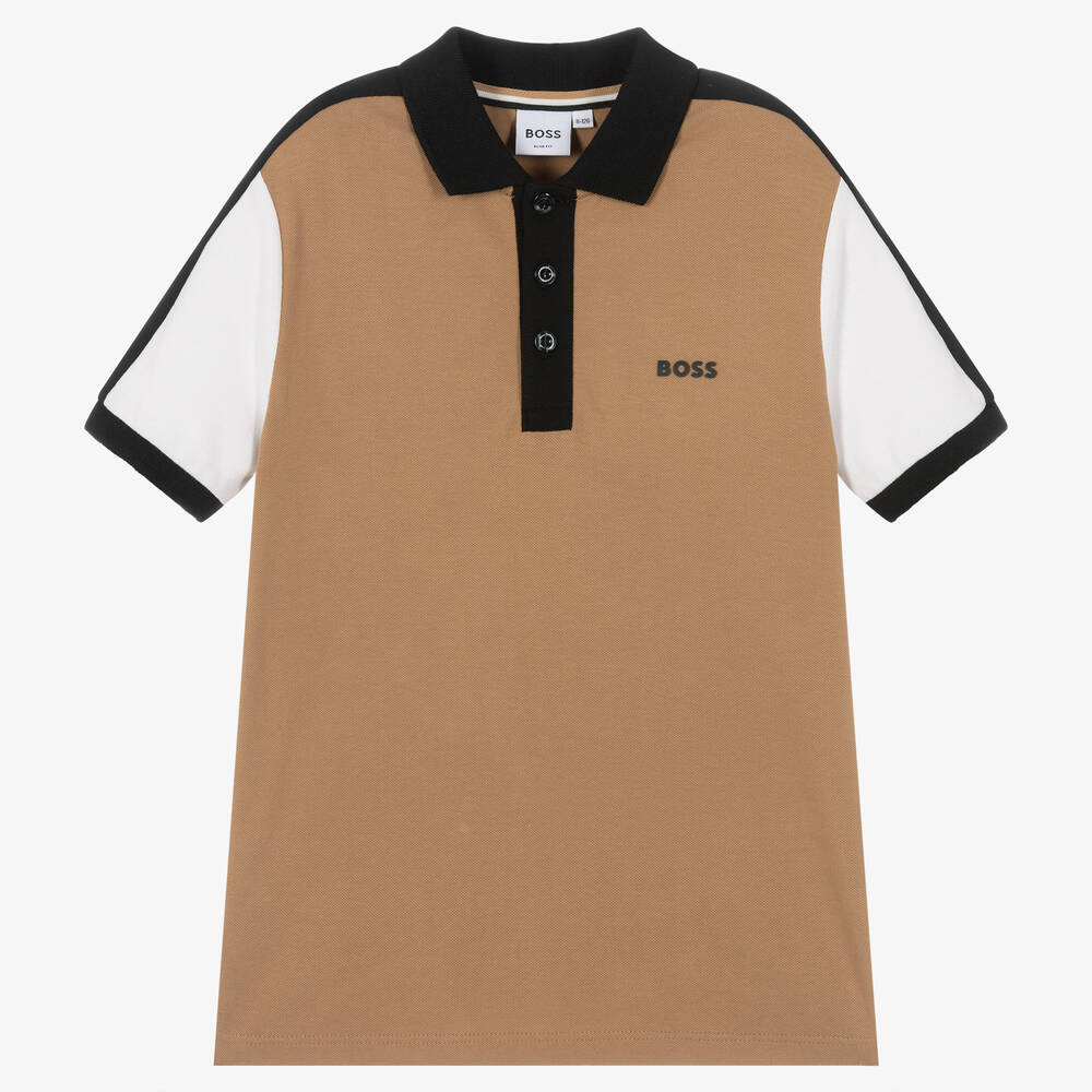 BOSS Teen Boys Tan Brown Logo Polo Shirt Childrensalon Outlet