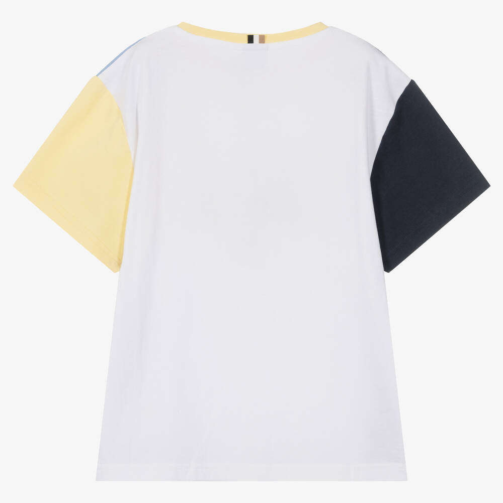 BOSS-تيشيرت تينز ولادي قطن لون أبيض وأزرق | Childrensalon Outlet