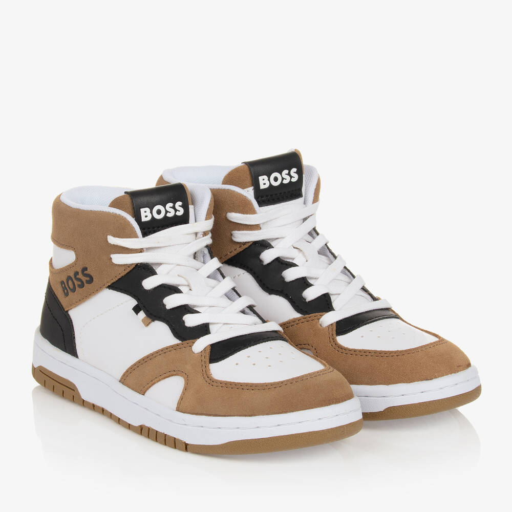 BOSS - Hohe Teen Sneakers in Weiß & Braun | Childrensalon