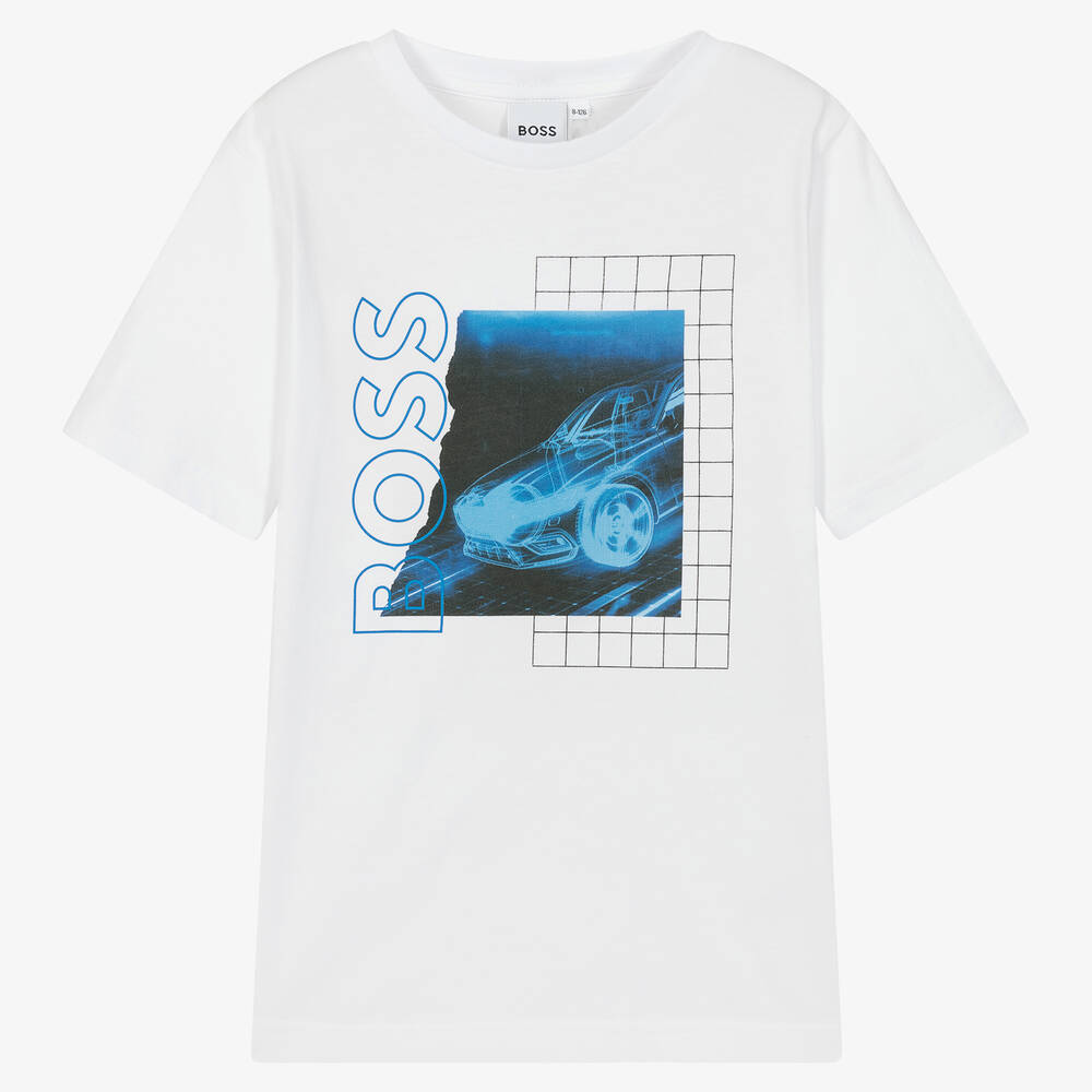 BOSS - Weißes T-Shirt mit grafischem Print | Childrensalon