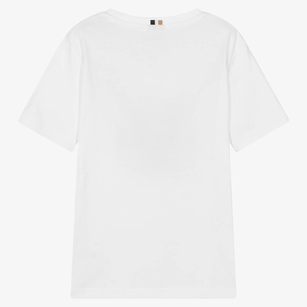 BOSS-Белая хлопковая футболка с рисунком | Childrensalon Outlet