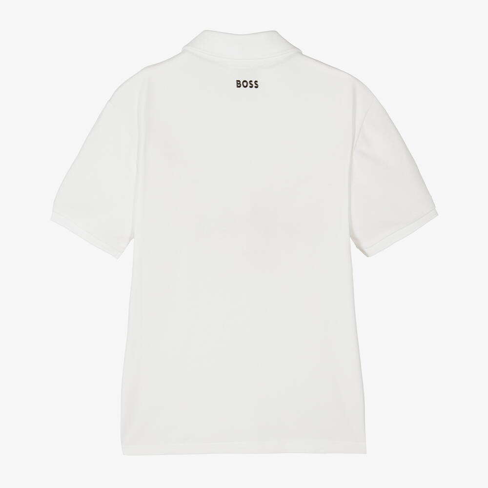 BOSS-Белая рубашка поло из хлопка | Childrensalon Outlet