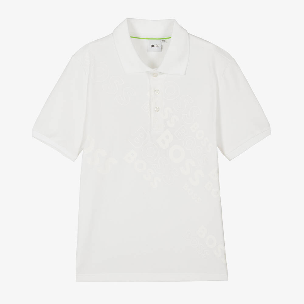 BOSS - Белая рубашка поло из хлопка | Childrensalon