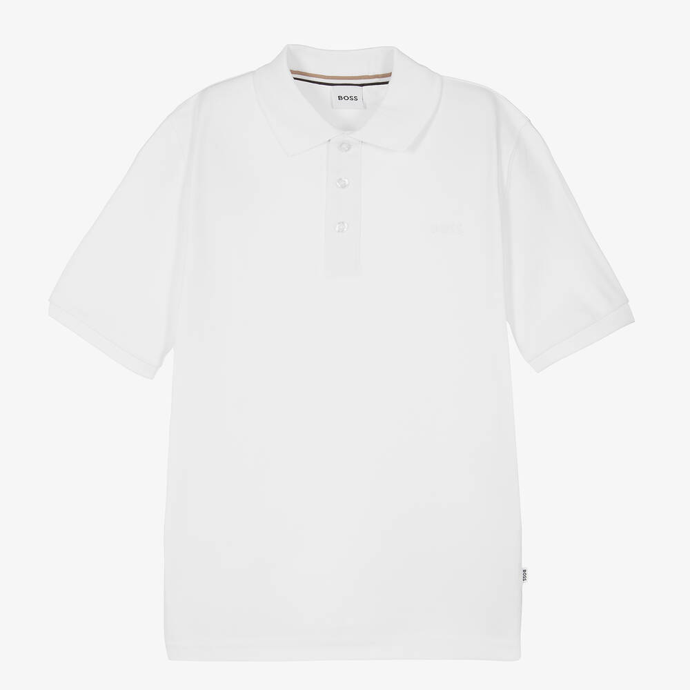 BOSS - Белая хлопковая рубашка поло | Childrensalon