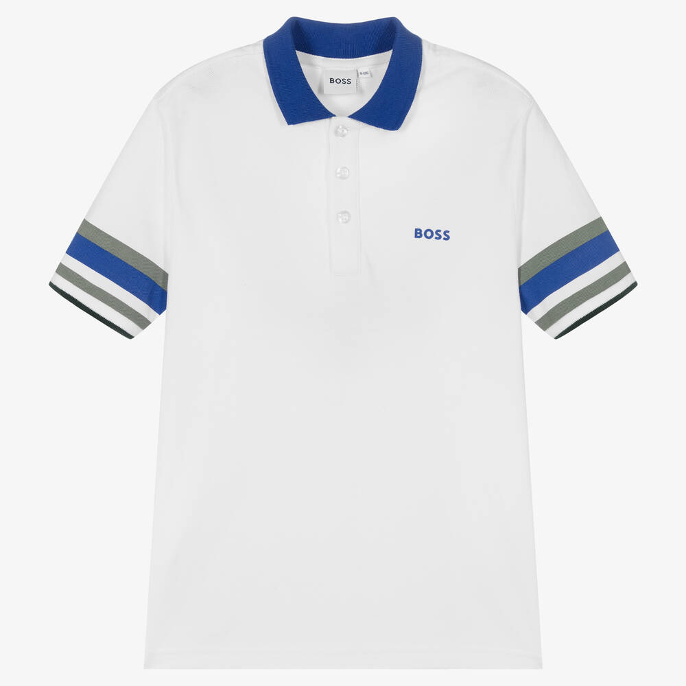 BOSS -  Teen Boys White Cotton Logo Polo Shirt | Childrensalon