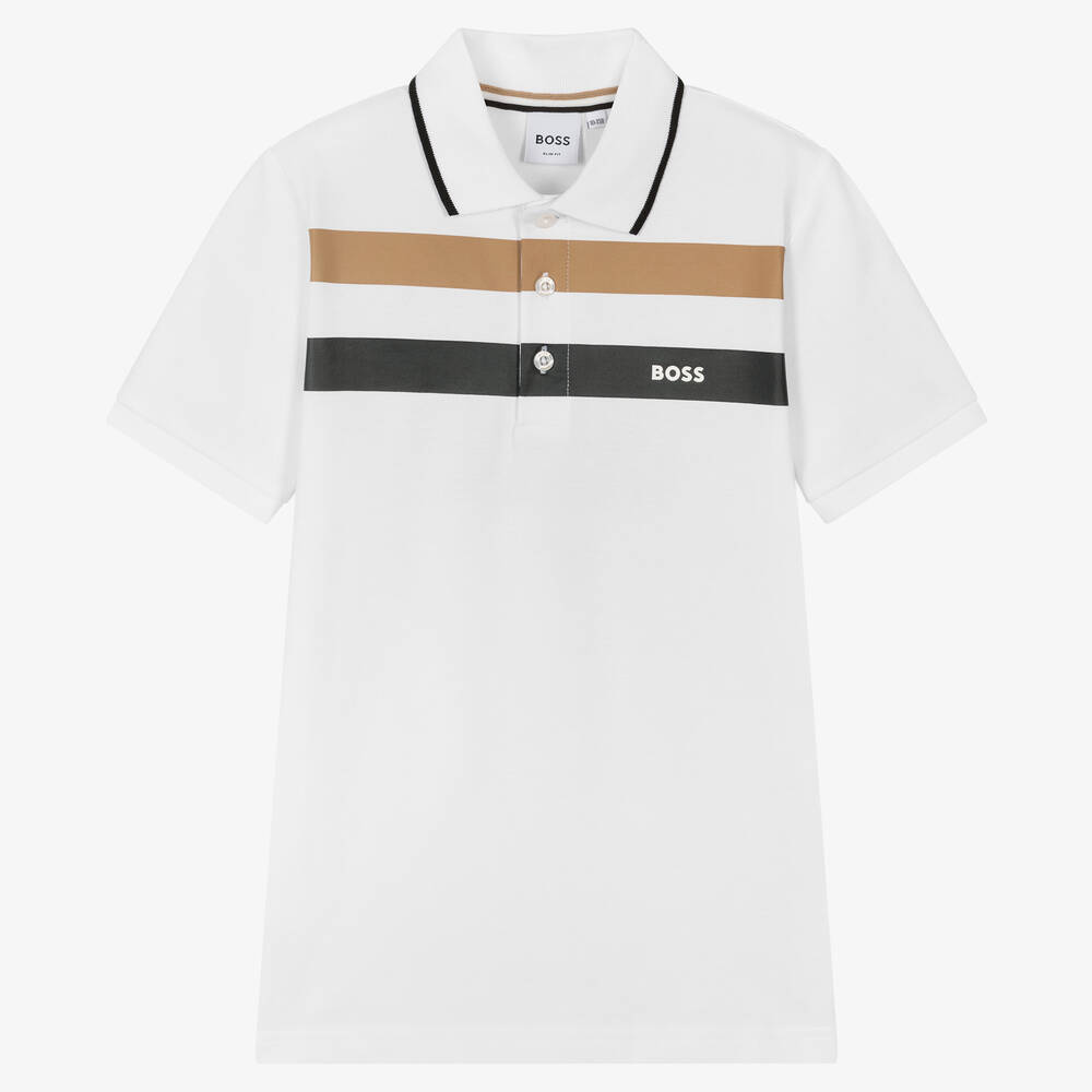 BOSS - Polo blanc en coton ado garçon | Childrensalon