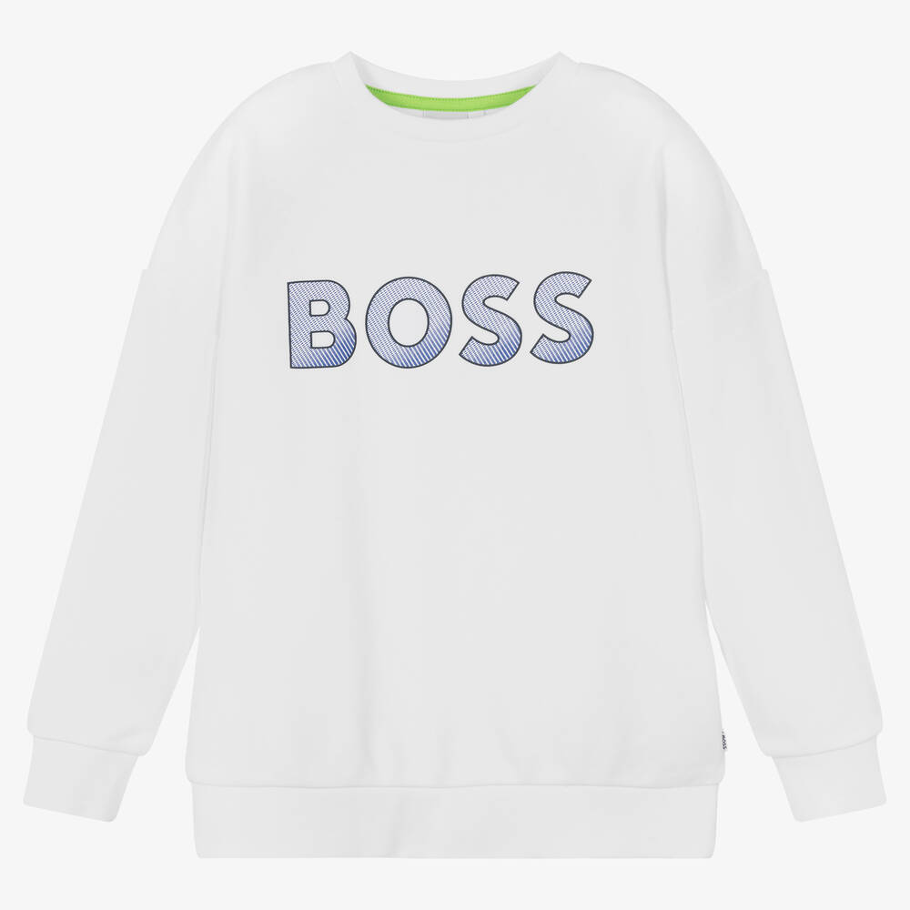 BOSS - Teen Boys White Cotton Logo Sweatshirt | Childrensalon