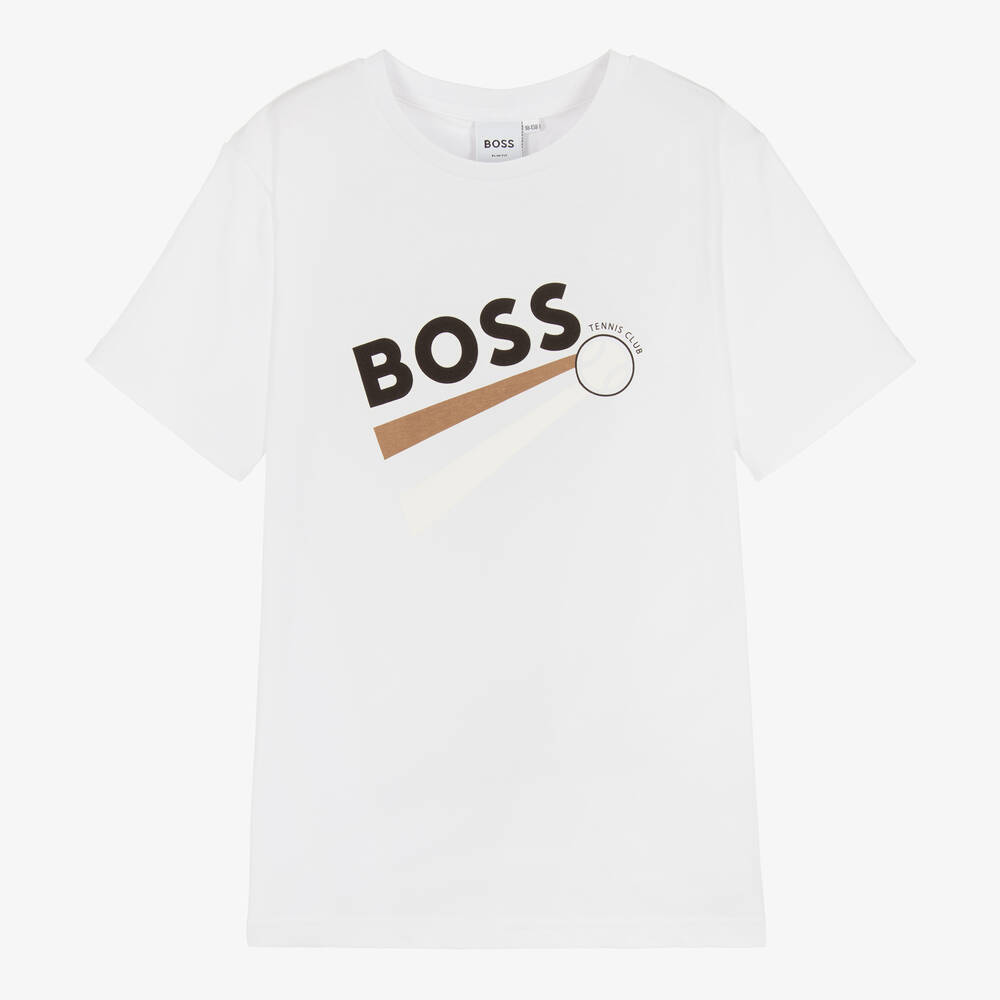 BOSS - Teen Boys White Cotton Logo T-Shirt | Childrensalon