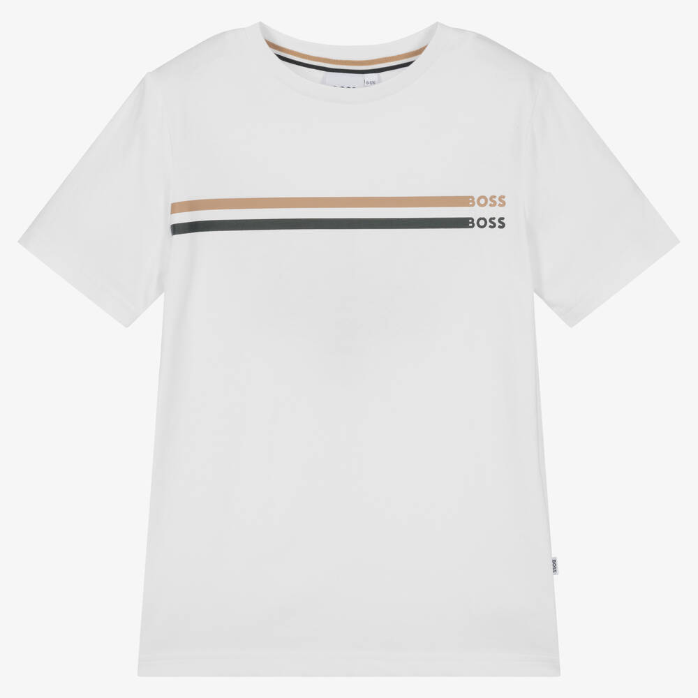 BOSS - T-shirt blanc en coton ado garçon | Childrensalon