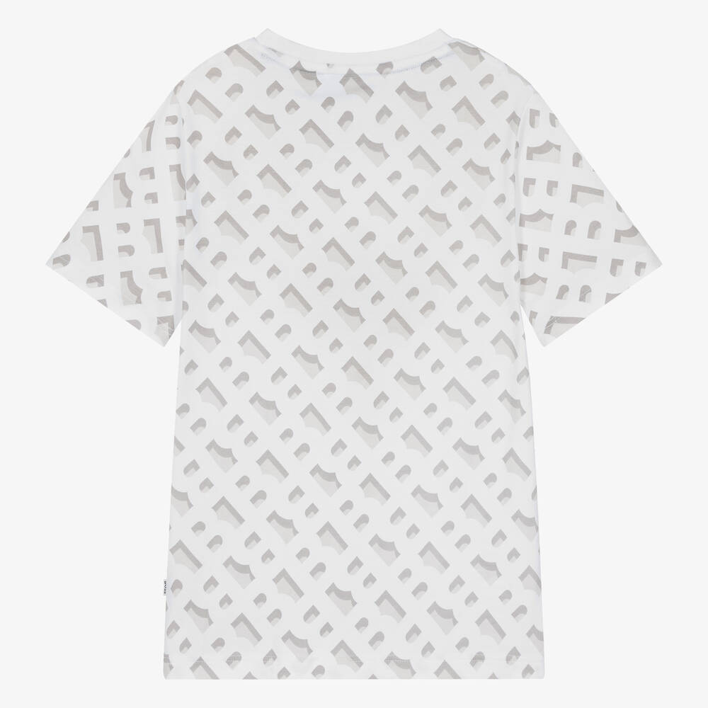 BOSS-تيشيرت بطبعة مونوغرام قطن لون أبيض للمراهقين | Childrensalon Outlet