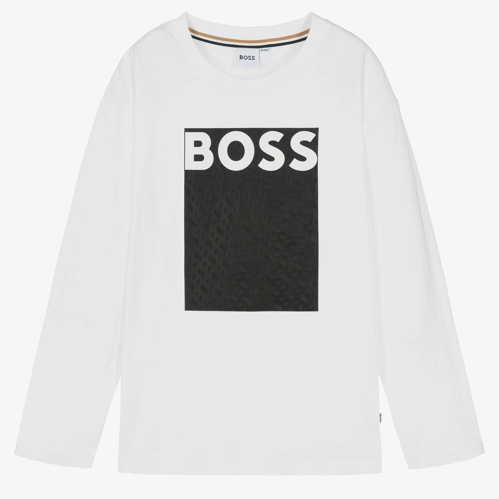 BOSS - Haut blanc en coton à monogramme | Childrensalon