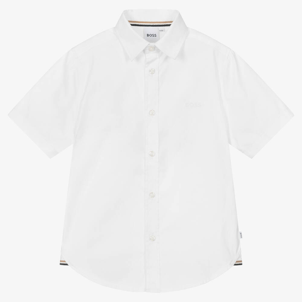 BOSS - Teen Boys White Cotton Oxford Shirt | Childrensalon
